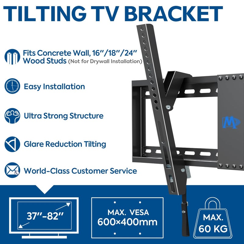 Mounting Dream حامل تلفاز حائط قابل للإمالة من ماونتينغ دريم لمعظم تلفزيونات LED و LCD و OLED و Plasma من 37-82 بوصة حتى VESA 600x400mm و 60kg، يشمل مسامير الحائط فيشر، حامل تلفاز قابل للإمالة MD2268-LK-02 - Image 2