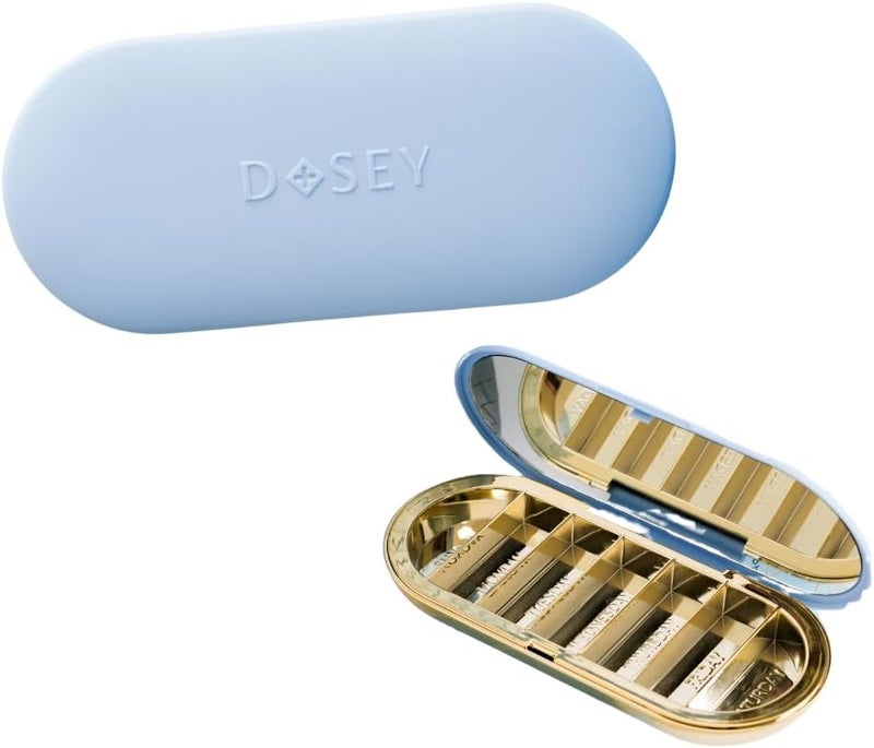 Dosey 7 Day Pill Compact Travel Pill Organizer - Pill Case with 7 Pill Compartments for Medicine Storage & Protection – Stylish & Elegant Medication Organizer with Mirror (Blue) - Image 1
