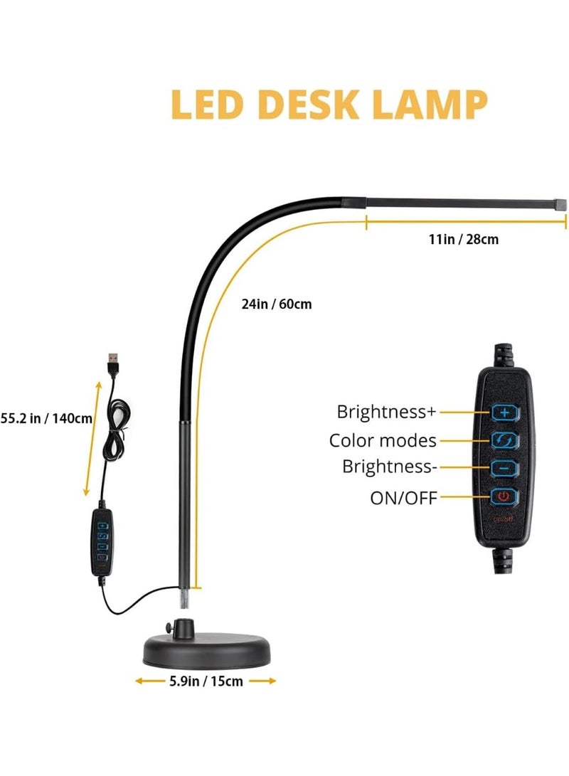 Arabest Desk Lamp, Swing Arm Architect Task Lamp with Long Flexible Gooseneck, 3 Color Modes, and USB Adapter, Dimmable Desk Light for Home/Office/Drafting/Reading/Piano - Image 4