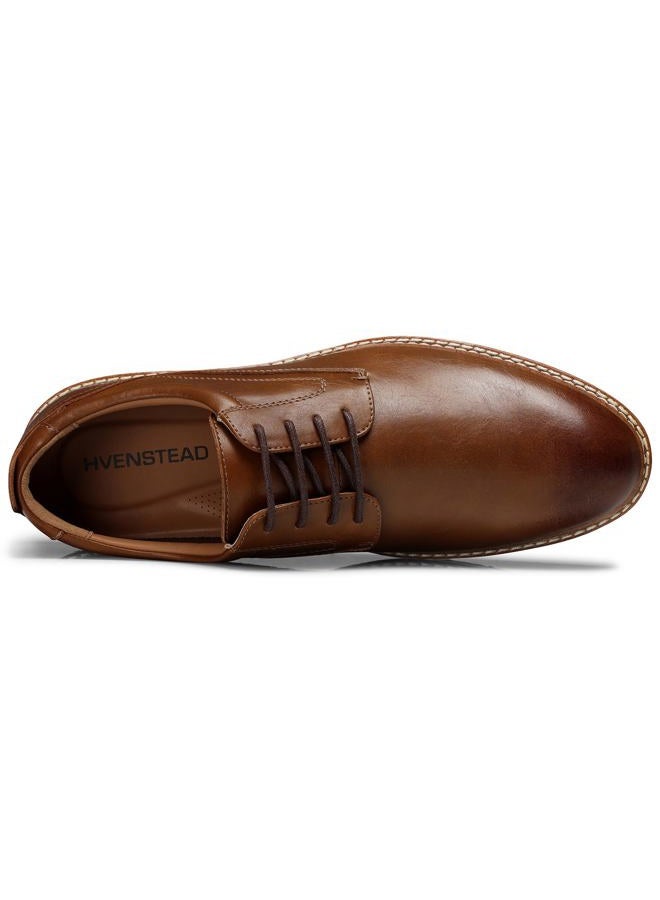 HVENSTEAD Men's Oxfords Dress Shoes: Casual Business Men Derby Shoe Formal Plain Toe Oxford, Tan, 11 - Image 4