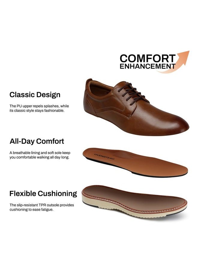 HVENSTEAD Men's Oxfords Dress Shoes: Casual Business Men Derby Shoe Formal Plain Toe Oxford, Tan, 11 - Image 3