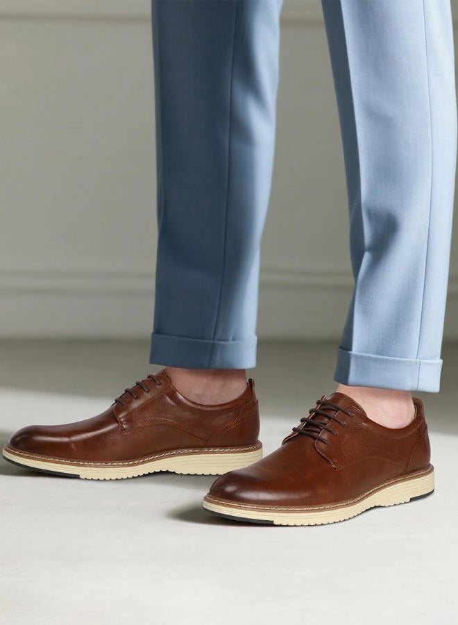 HVENSTEAD Men's Oxfords Dress Shoes: Casual Business Men Derby Shoe Formal Plain Toe Oxford, Tan, 11 - Image 2