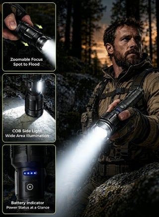 Rechargeable Flashlight Handheld Flashlight Battery Five Hours of Battery Life -9000 Lumens High-Intensity Flashlight-Aluminum Alloy Body - USB Rechargeable Zoom Long-Range Outdoor Handheld Flashlight - view 3