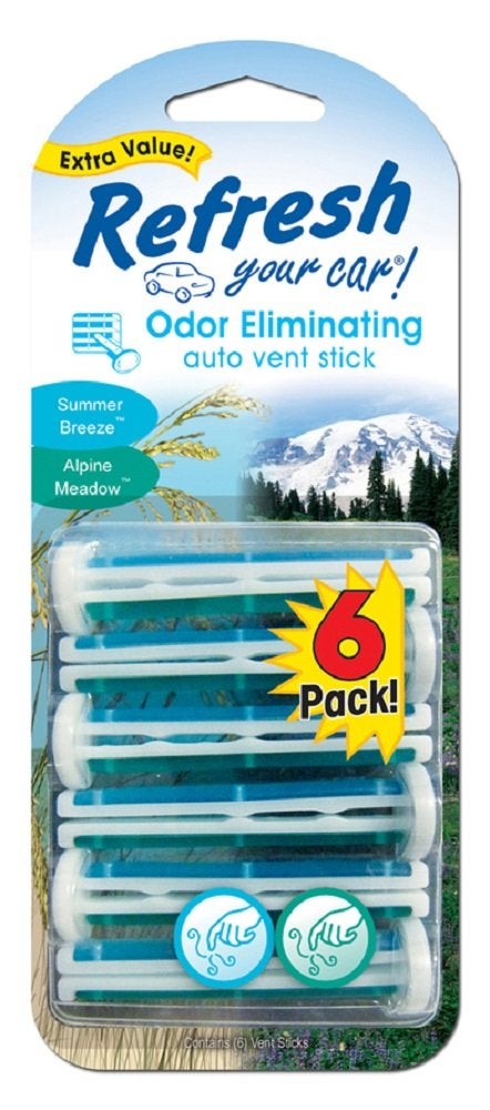 RefreshYourCar Refresh Your Car Odor Eliminating Auto Vent Stick Car and Home Air Freshener, Summer Breeze/Alpine Meadow Scent, 6 Sticks - Image 1