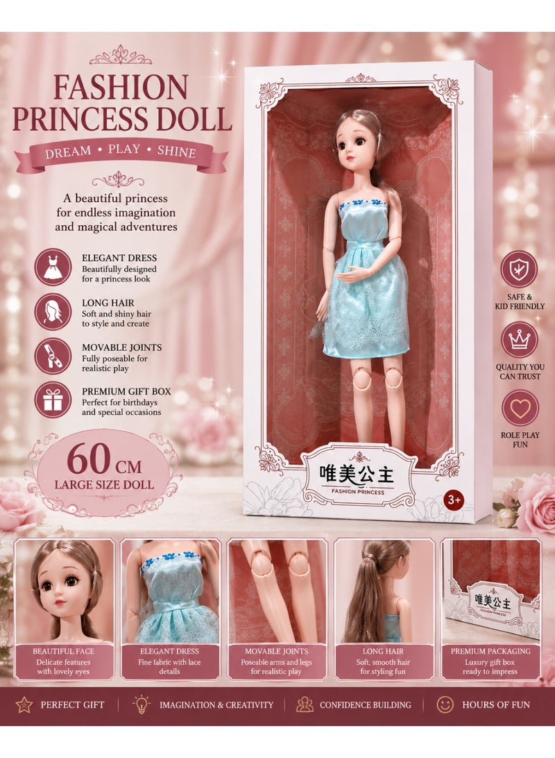 vGRASSP Fashion Princess Doll for Girls, Large 60 cm Dress-Up Doll with Elegant Dress, Long Hair, Movable Joints, Premium Gift Box, Role Play Toy, Pretend Play, Fashion Doll for Kids Age 3+, Large Size 61 x 32 x 9 cm - Image 4