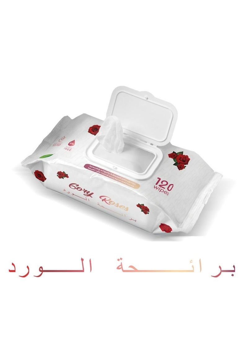 رنام - رنام 120 مناديل مبللة برائحة الورد 12 حبة (1 كرتون) - Image 1