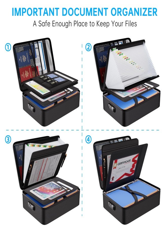 ENGPOW Fireproof Document Box with Lock,5200℉ Soft Case Fireproof Box with 25 Pocket Accordion File Folder,Multi-Layer Fireproof Water Resistant Safe Box File Organizer for Important Documents,Laptop - Image 3