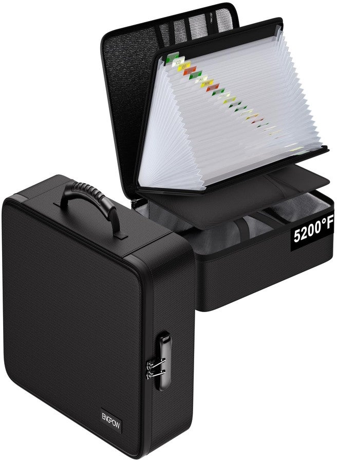 ENGPOW Fireproof Document Box with Lock,5200℉ Soft Case Fireproof Box with 25 Pocket Accordion File Folder,Multi-Layer Fireproof Water Resistant Safe Box File Organizer for Important Documents,Laptop - Image 1