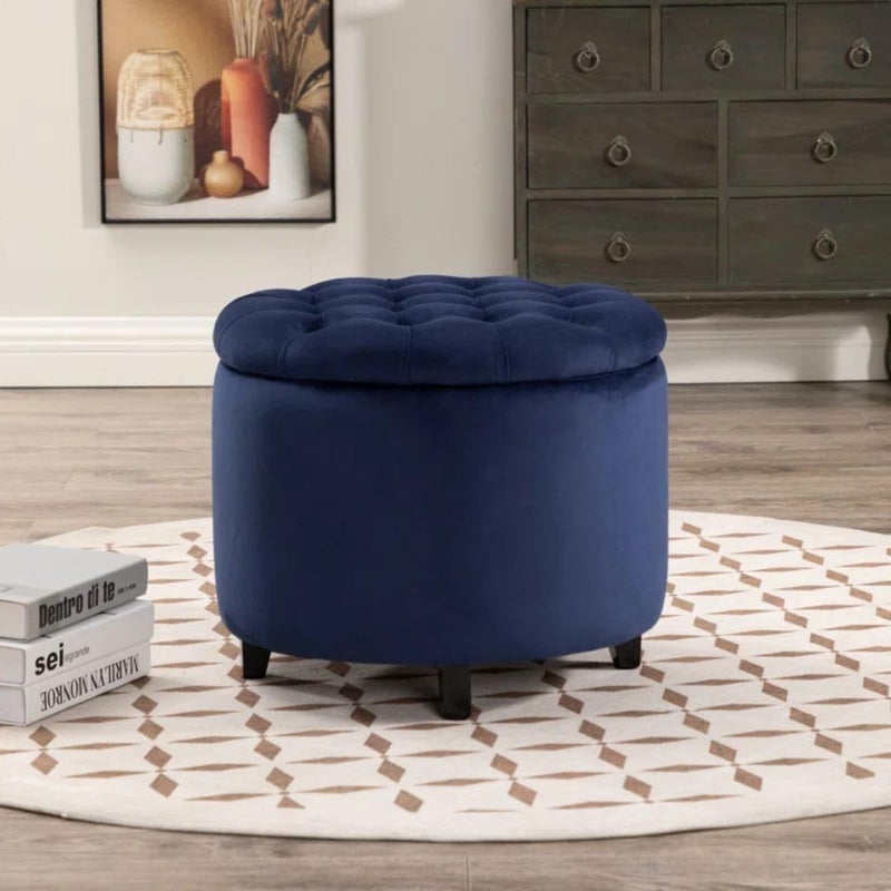 Comfynest Modern Velvet Tufted Round Storage Ottoman - Image 1