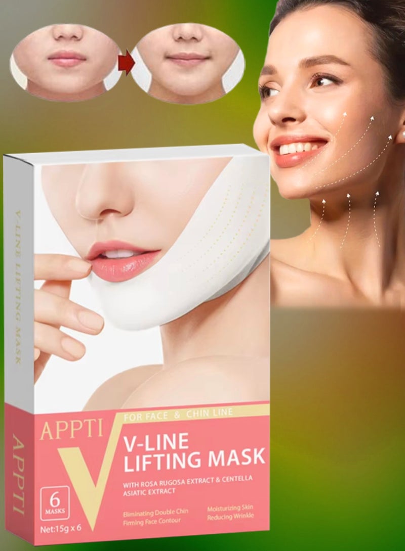 APPTI 6Pcs V Line Facial Lifting Mask V Shaped Face and Chin Up Belt Reduce Sagging and Fights Aging Signs Lift Jawline Face Slimming Patch Double Chin Reducer Strap White V Line Face Bandage  - Image 1