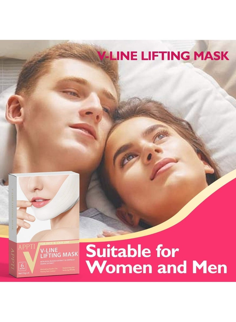 APPTI 6Pcs V Line Facial Lifting Mask V Shaped Face and Chin Up Belt Reduce Sagging and Fights Aging Signs Lift Jawline Face Slimming Patch Double Chin Reducer Strap White V Line Face Bandage  - Image 4