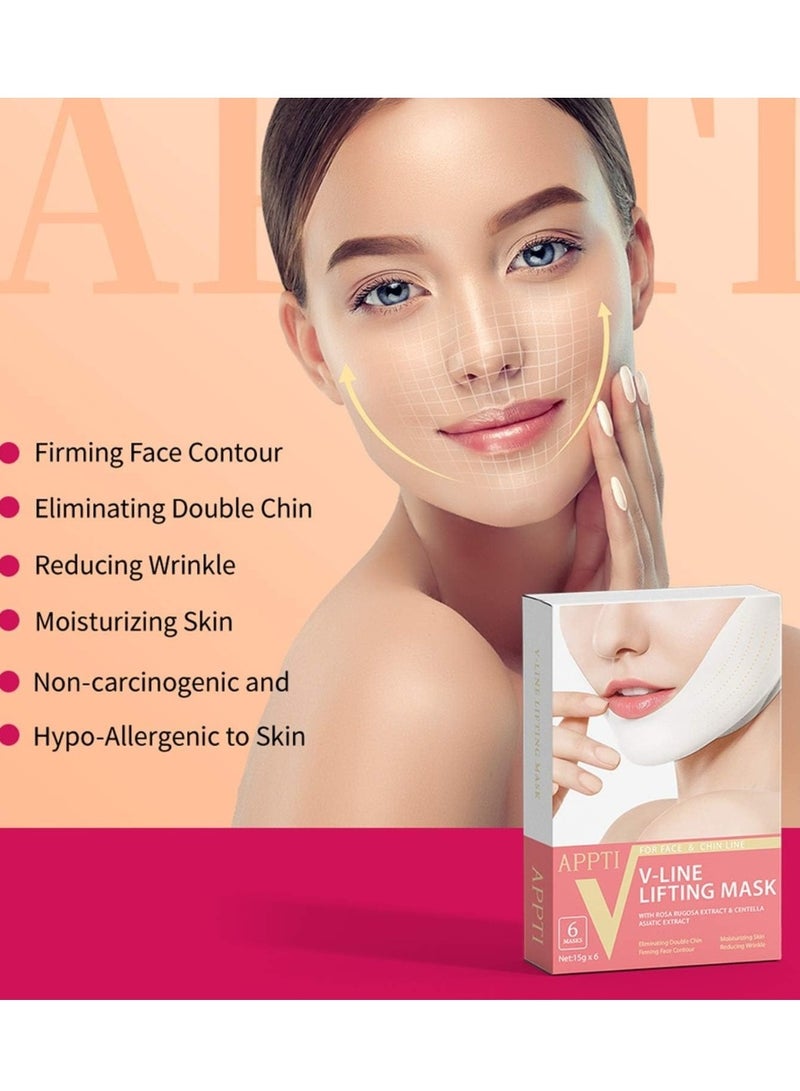 APPTI 6Pcs V Line Facial Lifting Mask V Shaped Face and Chin Up Belt Reduce Sagging and Fights Aging Signs Lift Jawline Face Slimming Patch Double Chin Reducer Strap White V Line Face Bandage  - Image 5