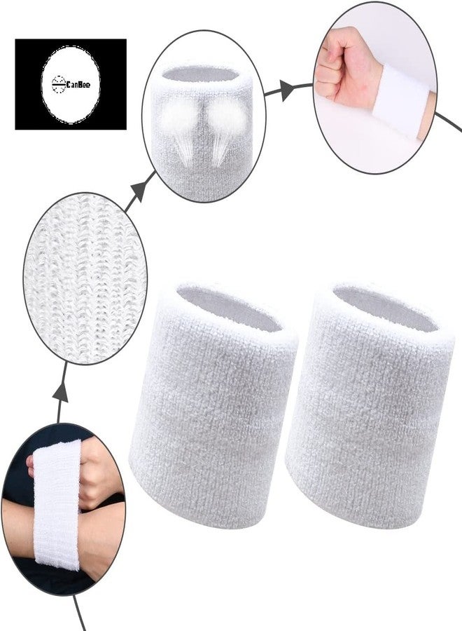 Canbee سوار معصم كانبي للتنس، والريشة الطائرة، وكرة السلة، ورفع الأثقال، والنادي الرياضي، واليوغا، والكريكيت، وجميع الرياضات الأخرى. سوار 3 بوصة، زوج واحد (أبيض). - Image 3