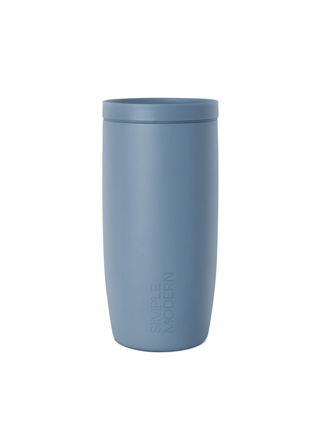 Simple Modern Travel Coffee Mug Tumbler with 360° Lid | Ceramic-Lined Insulated Stainless Steel Cold Brew Iced Coffee Cup Thermos | Gifts for Women Men Her Him | Voyager Signature | 16oz | Blue Dune - Image 1