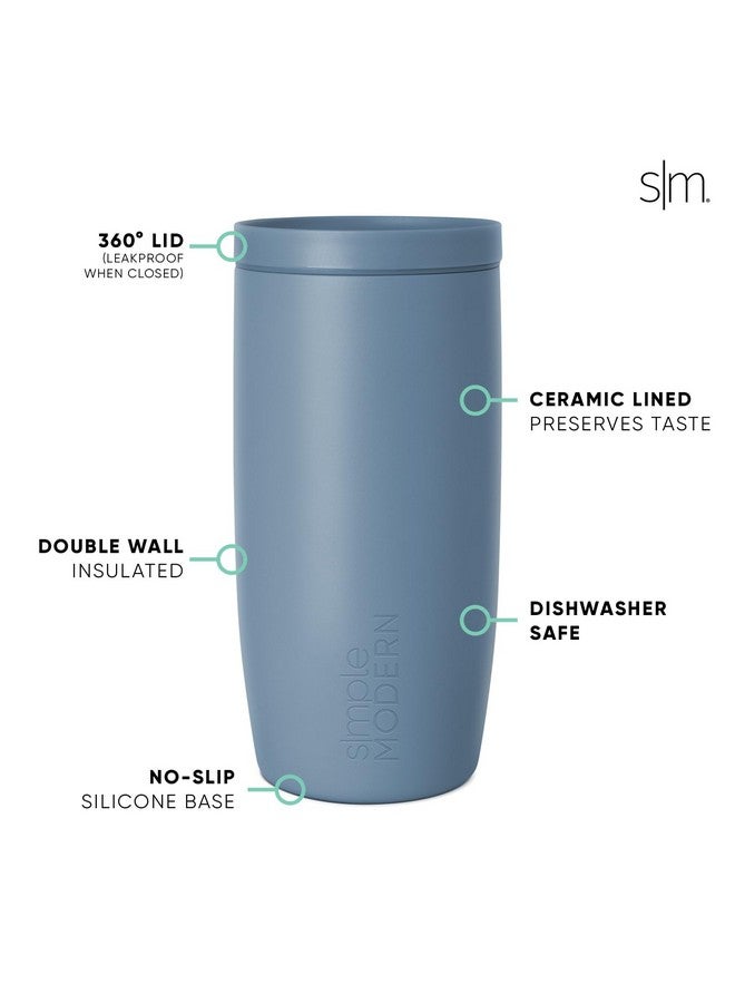 Simple Modern Travel Coffee Mug Tumbler with 360° Lid | Ceramic-Lined Insulated Stainless Steel Cold Brew Iced Coffee Cup Thermos | Gifts for Women Men Her Him | Voyager Signature | 16oz | Blue Dune - Image 4