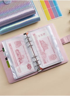 SYOSI A6 Laser Dazzling Flipbook Budget Flipbook Binder 6 Ring Leather Notebook Flipbook Binder Cover, Cash Budget System with Transparent Zipper Pocket Colorful Label  - Image 3