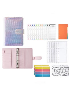 SYOSI A6 Laser Dazzling Flipbook Budget Flipbook Binder 6 Ring Leather Notebook Flipbook Binder Cover, Cash Budget System with Transparent Zipper Pocket Colorful Label  - Image 1