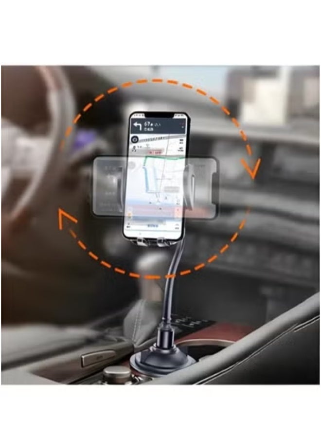 REBENUO 360° Rotating Gooseneck Car Phone Holder – Flexible Cup Holder Mount with Optional Air Vent Clip – Universal Fit for Smartphones 50–90mm Wide – Hands-Free Holder for Cars with Adjustable Arm, Secure Grip, and 360° Viewing – Sleek Black Design - Image 3