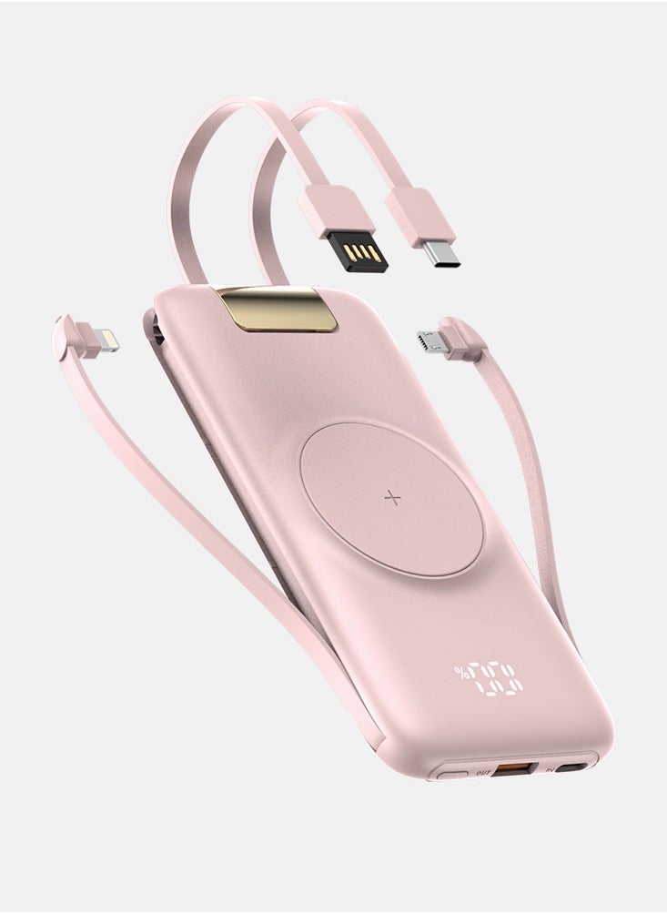 GULFLINK - Large Capacity Portable Fast Charger Power Bank With Led Display Built in Cable 10000mah Pink - Image 1