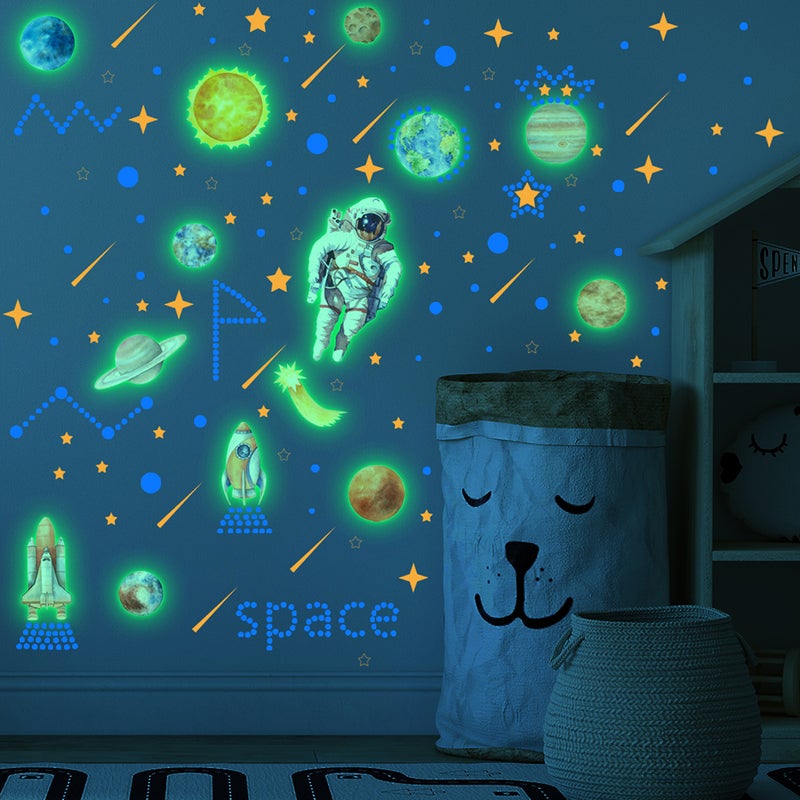 2 Sets Glow in The Dark Astronaut Wall Decals Ceiling Sticker Decor - Image 5