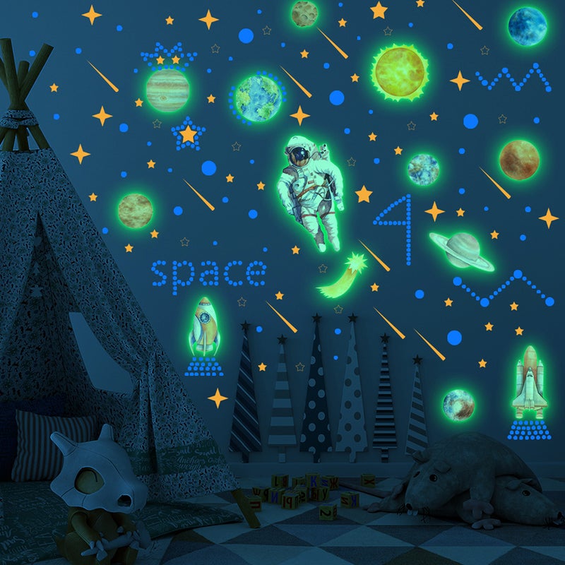 2 Sets Glow in The Dark Astronaut Wall Decals Ceiling Sticker Decor - Image 3