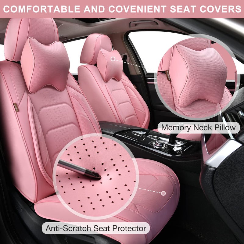 TIEHESYT Pink Car Seat Covers Front Pair, Breathable Leather Automotive Front Seat Covers & Headrest for Comfortable Driving, Universal Auto Interior Fit for Most Kinds of Vehicles - Image 2