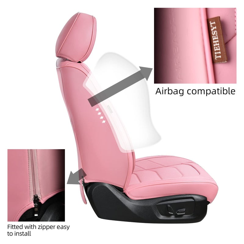 TIEHESYT Pink Car Seat Covers Front Pair, Breathable Leather Automotive Front Seat Covers & Headrest for Comfortable Driving, Universal Auto Interior Fit for Most Kinds of Vehicles - Image 4