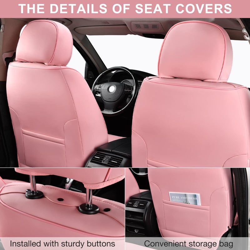 TIEHESYT Pink Car Seat Covers Front Pair, Breathable Leather Automotive Front Seat Covers & Headrest for Comfortable Driving, Universal Auto Interior Fit for Most Kinds of Vehicles - Image 3