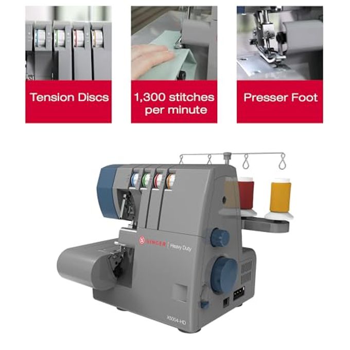 SINGER X5004-Hd Metal Frame Serger & Overlock Machine | 2-3-4 Stitch Capability, 8 Built-In Stitches, 1300 Stitches Per Minute, Adjustable Differential Feed & 2 Led Lights (Grey/Blue) - Image 2