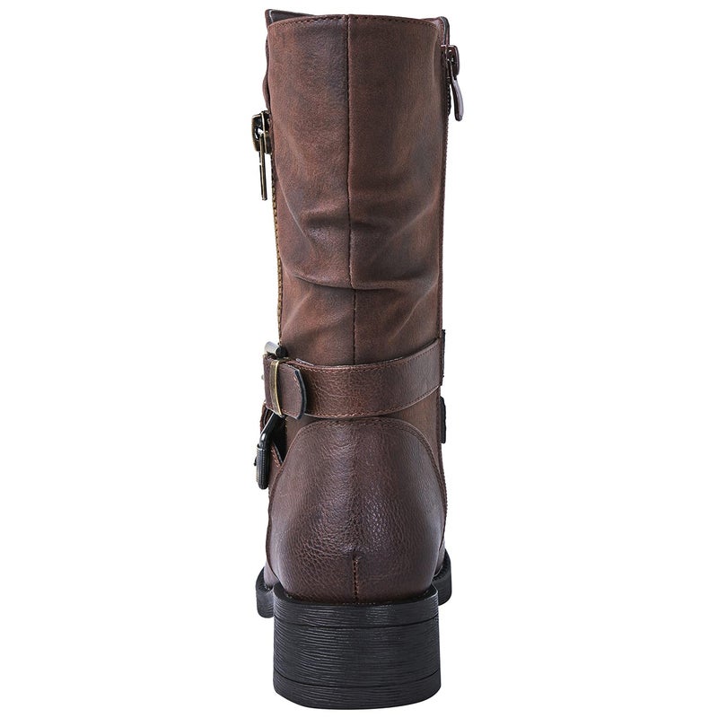 GLOBALWIN Women's Fall Fashion Biker Boots Mid Calf Boots For Women Brown Low Heel Size 9.5M - Image 5