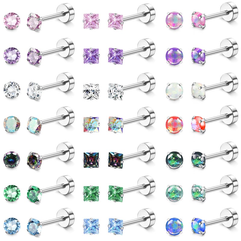 Yadoca 21Pairs Hypoallergenic Surgical Steel Earrings - Flat Back Stud Earrings for Women Men - 20G Small Flatback Stud Earrings - Screw Back Cartilage Earring Sets for Multiple Piercing - Image 1