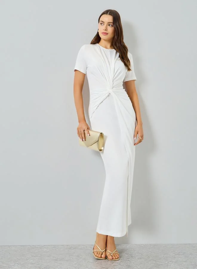 Take Two White Fitted Waist Bodycon Maxi Dress