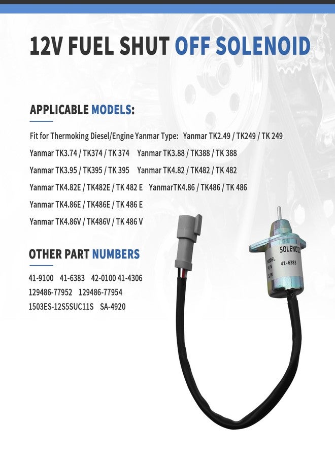 RABROPAR Fuel Shutoff Solenoid Stop Shutdown Solenoid 41-9100 42-100 41-6383 Compatible with Thermo King KD MD RD SL, Compatible with Yanmar 366 374 388 395 482 486 Engine - Image 3