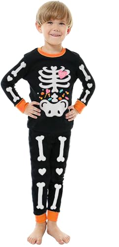 CM-Kid Little Boys' 2 Piece Pajamas Sets Glow-in-The-Dark Cotton Halloween PJS Kids Candy Pj for Toddler Skeleton Jammies Holiday Clothes Shirts Size 3T - Image 3