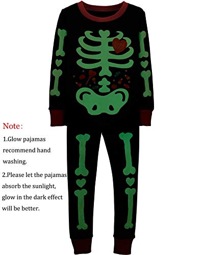 CM-Kid Little Boys' 2 Piece Pajamas Sets Glow-in-The-Dark Cotton Halloween PJS Kids Candy Pj for Toddler Skeleton Jammies Holiday Clothes Shirts Size 3T - Image 2