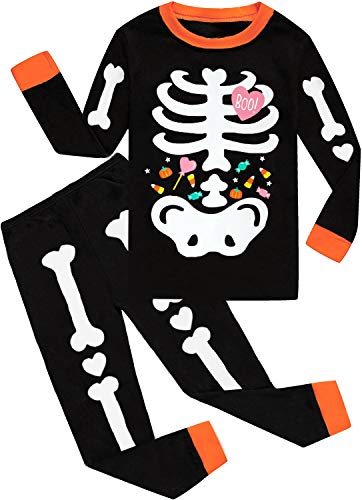 CM-Kid Little Boys' 2 Piece Pajamas Sets Glow-in-The-Dark Cotton Halloween PJS Kids Candy Pj for Toddler Skeleton Jammies Holiday Clothes Shirts Size 3T - Image 1