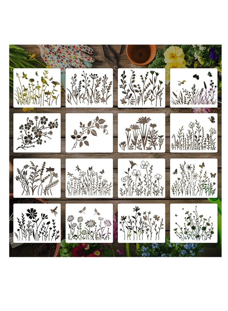 Mandala Painting Stencils, 16pcs Drawing Stencils Set Mixed Floral Painting Wall Stencils Plastic Reusable Hollow Painting Templates for DIY Craft, Murals, Furniture Decorating, 5 x 6 Inch