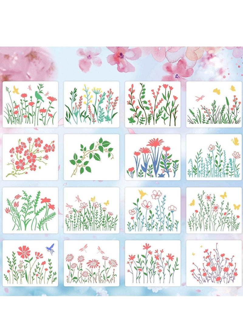 Mandala Painting Stencils, 16pcs Drawing Stencils Set Mixed Floral Painting Wall Stencils Plastic Reusable Hollow Painting Templates for DIY Craft, Murals, Furniture Decorating, 5 x 6 Inch