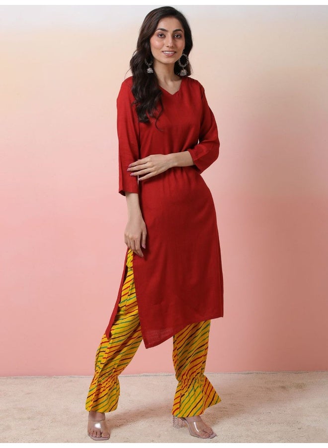 AKS Maroon Kurta with Leheriya Baloon pant  - Image 1