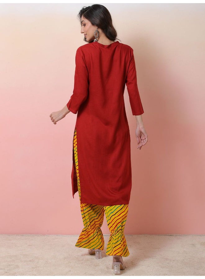 AKS Maroon Kurta with Leheriya Baloon pant  - Image 5