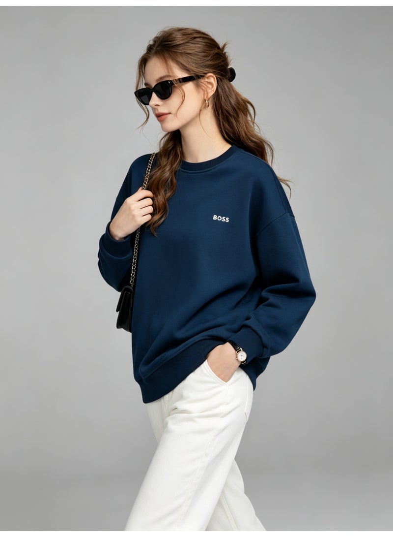 BOSS Men’s and Women’s Crew Neck Sweatshirt Casual Long Sleeve Top Navy Blue - Image 2