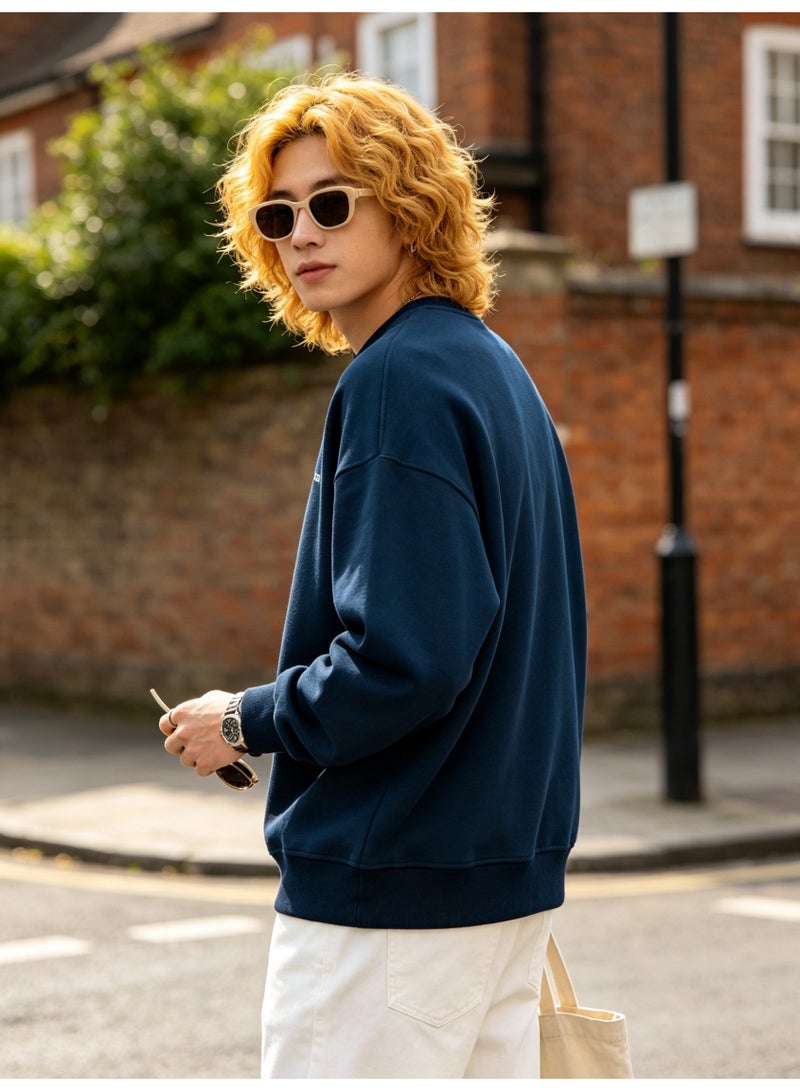 BOSS Men’s and Women’s Crew Neck Sweatshirt Casual Long Sleeve Top Navy Blue - Image 3