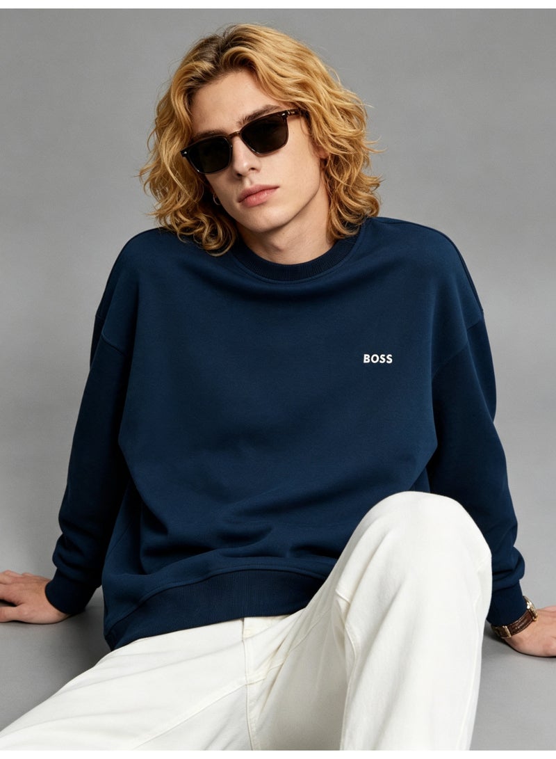 BOSS Men’s and Women’s Crew Neck Sweatshirt Casual Long Sleeve Top Navy Blue - Image 1