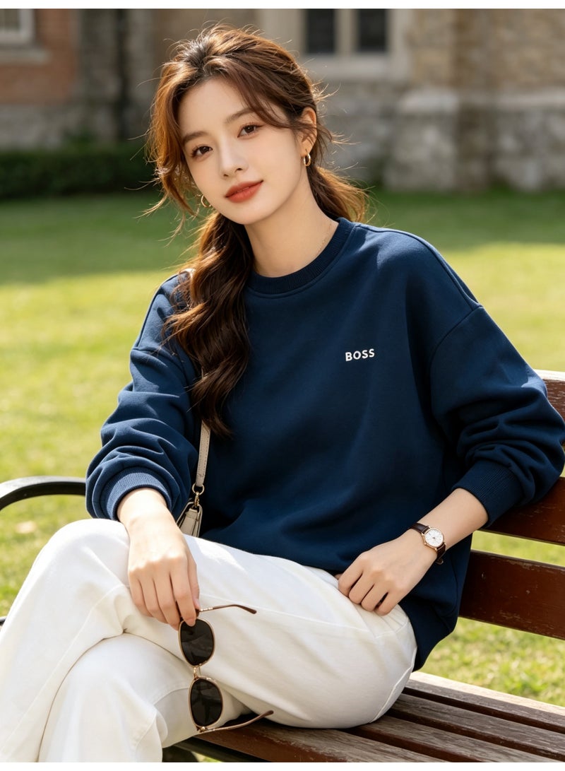 BOSS Men’s and Women’s Crew Neck Sweatshirt Casual Long Sleeve Top Navy Blue - Image 4