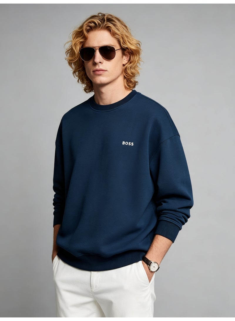 BOSS Men’s and Women’s Crew Neck Sweatshirt Casual Long Sleeve Top Navy Blue - Image 5
