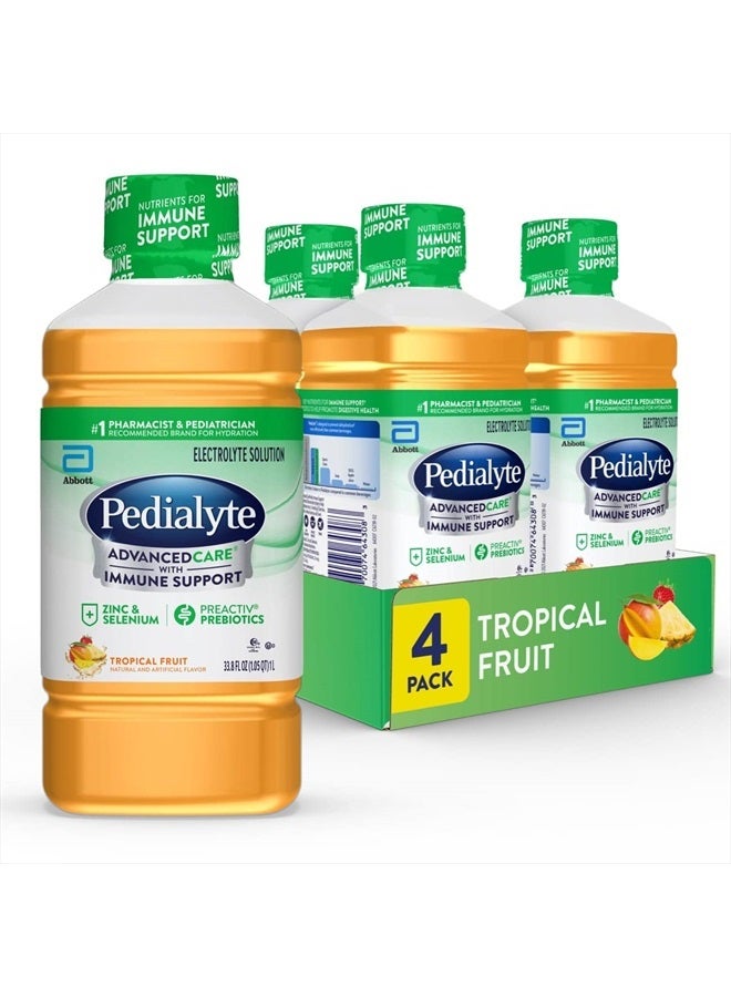 Pedilayte Pedialyte AdvancedCare Electrolyte Solution,1 Liter, 4 Count, with PreActiv Prebiotics, Hydration Drink, Tropical Fruit - Image 1