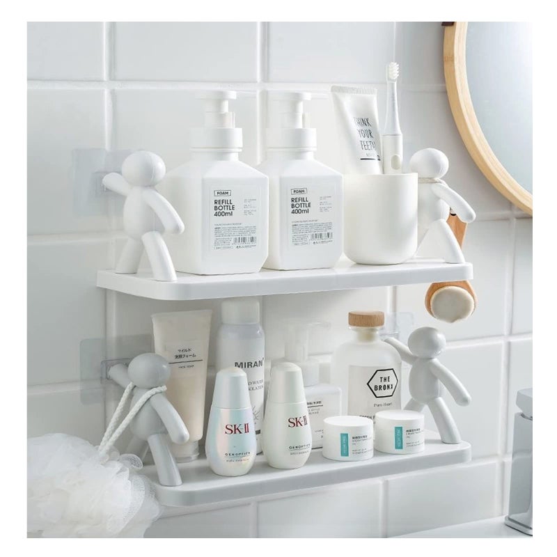 Qiikoea White Floating Shelves Humanoid Design Wall Mounted Bathroom Shelves No Drilling Waterproof Shower Organizer for Inside Shower Kitchen Storage, 2 Pack - Image 1