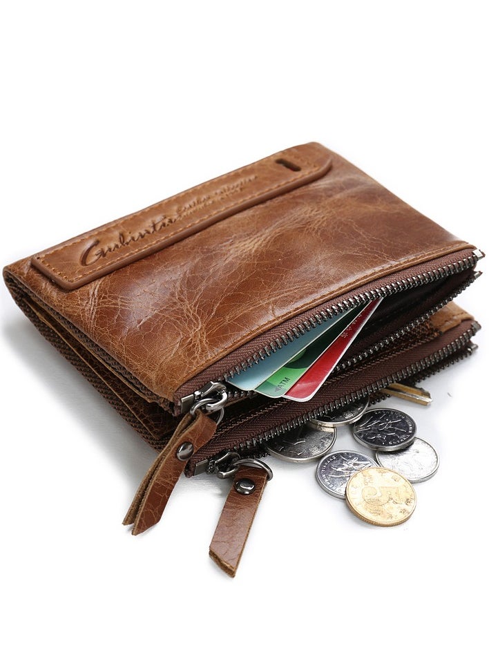 GUBINTO - Retro leather enterprise RFID men's coin purse crazy horse cowhide double zipper wallet - Image 1
