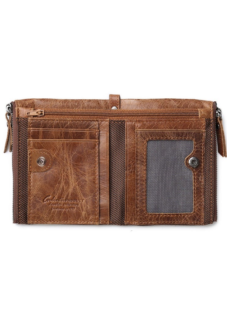 GUBINTO - Retro leather enterprise RFID men's coin purse crazy horse cowhide double zipper wallet - Image 1