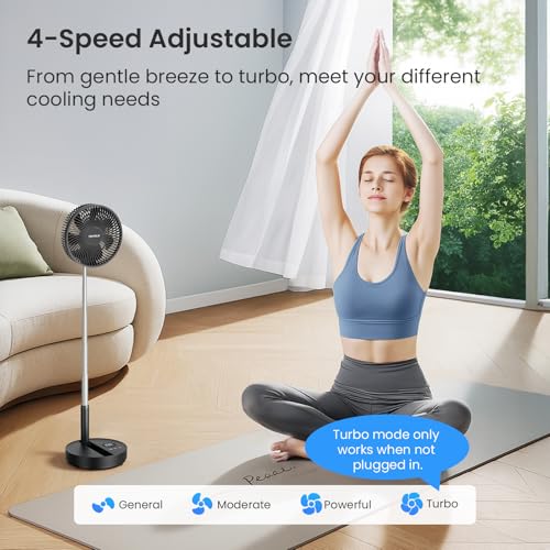 TriPole Portable Standing Fan, 8000mAh Rechargeable Oscillating Fan with Remote, 8.1'' Quiet Pedestal Floor Fan with LED Display & Timer, Foldable Small Desk Fans for Bedroom, Office, Camping, Travel - Image 3